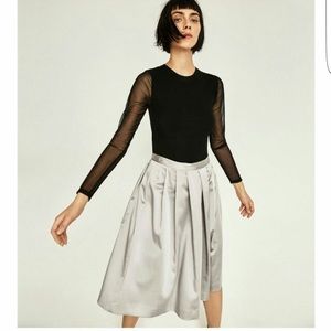 Zara silk pleated A-line skirt
